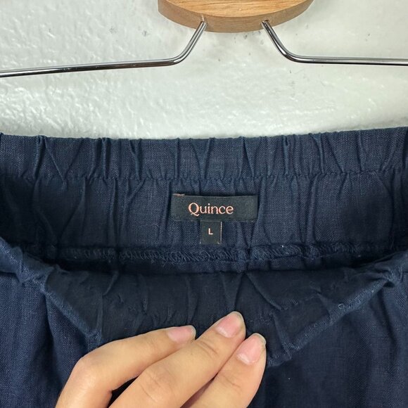 Quince 100% European Linen Maxi Skirt L Deep Navy Minimalist Modest Side Slit - Picture 5 of 10